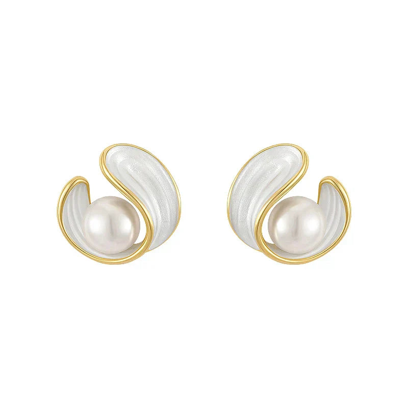 Elegant White Opal Earrings with Pearls in Gold