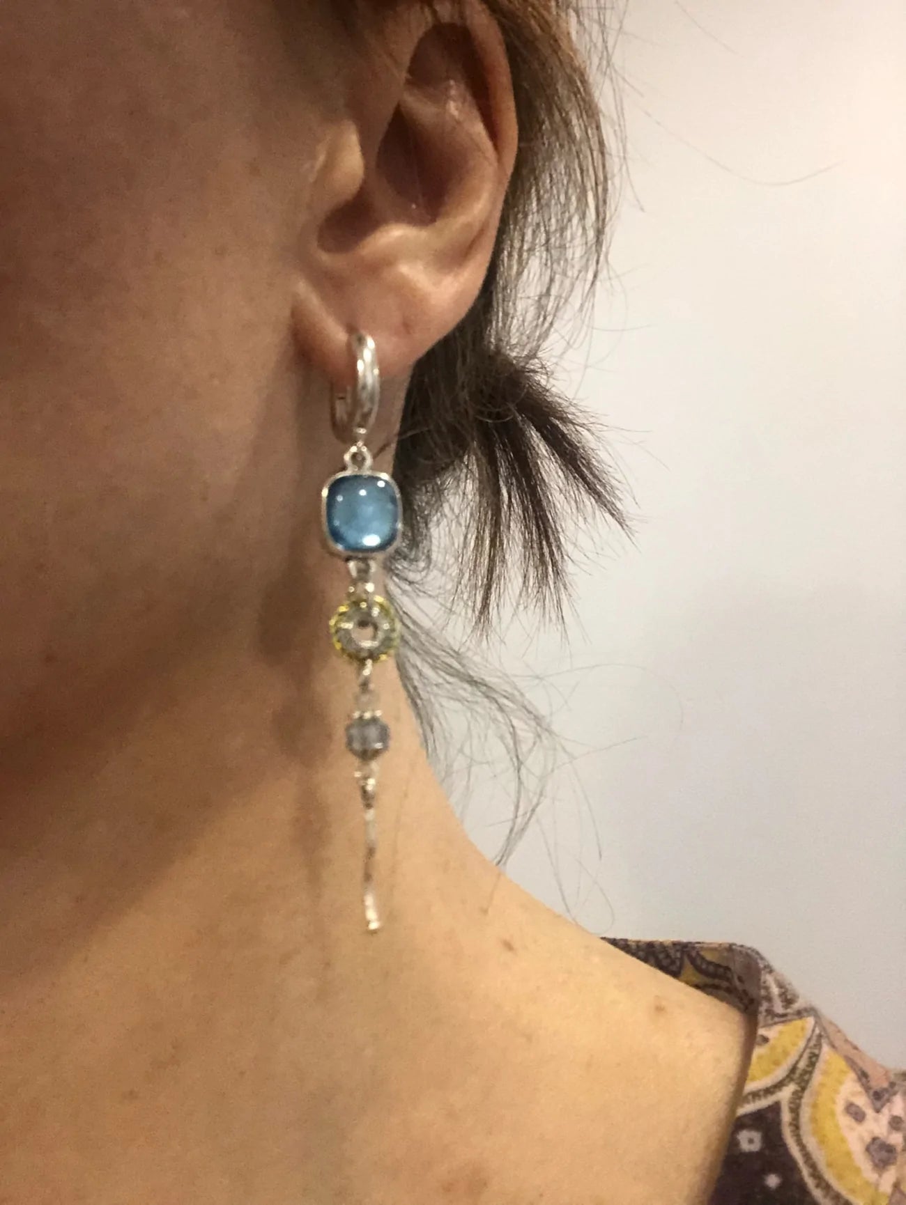 Blue Gemstone Cross Earrings