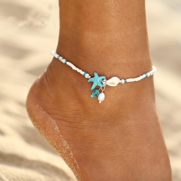 Natural Stone Star and Shell Anklet Bracelet