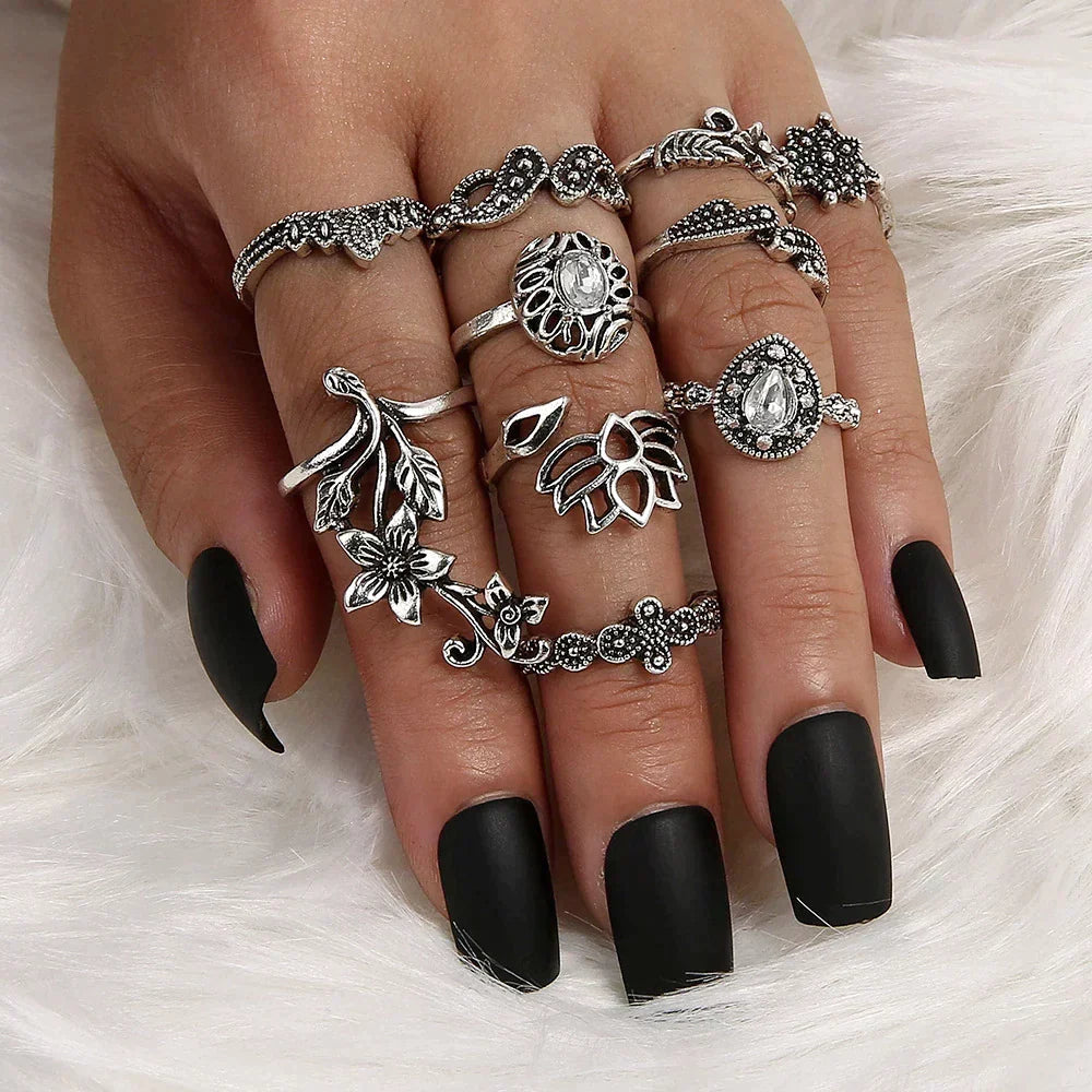 Antique Silver Enchanted Forest Ring Set