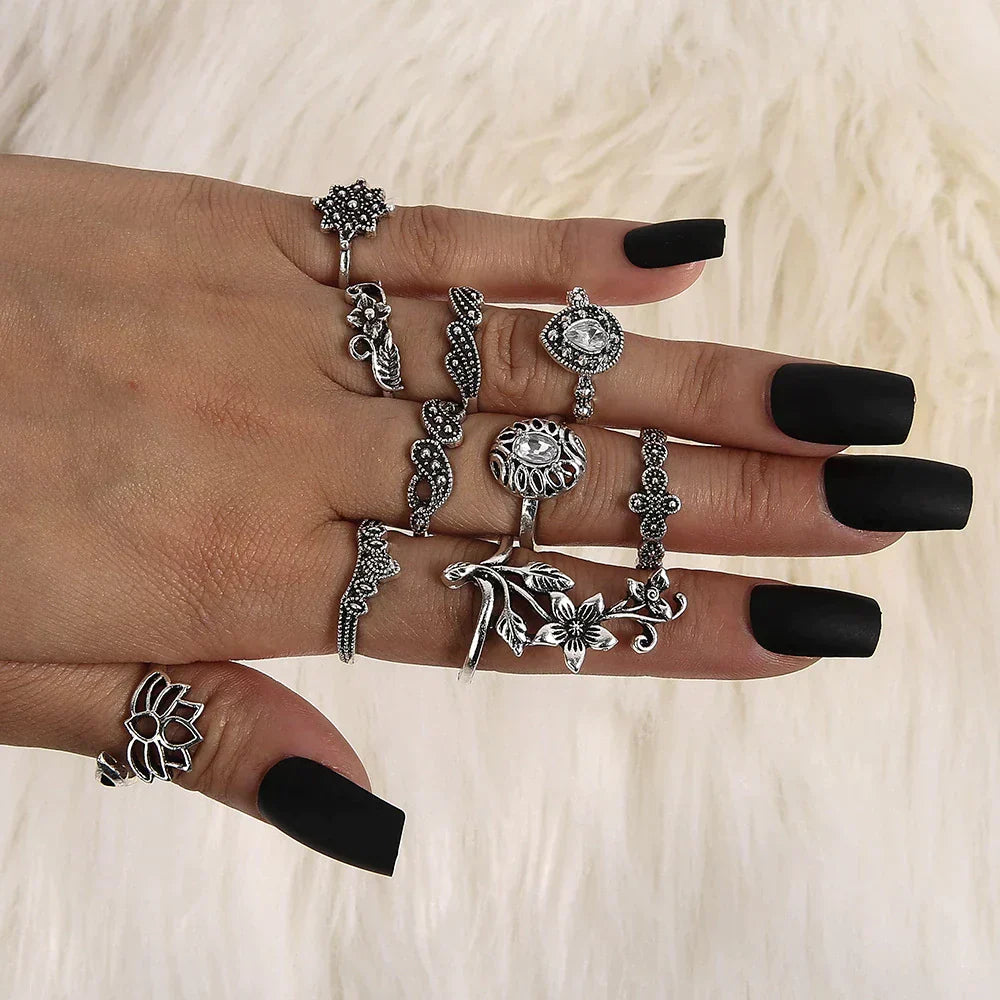 Antique Silver Enchanted Forest Ring Set