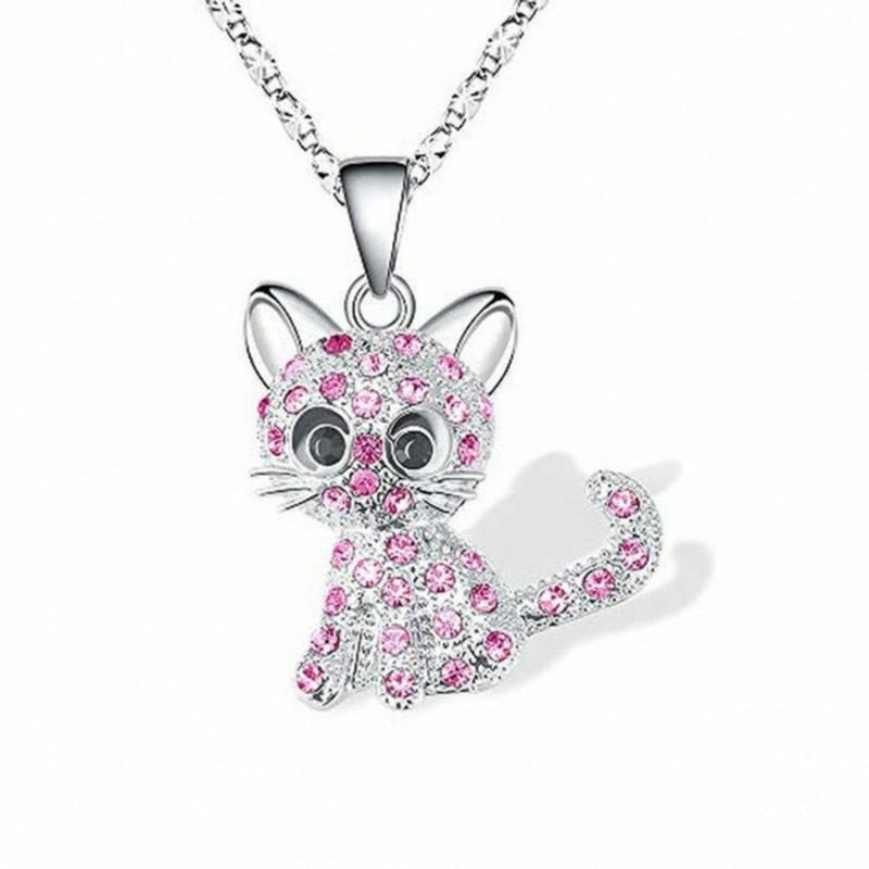 Sterling Silver Kitten and Colored Zirconia Necklace