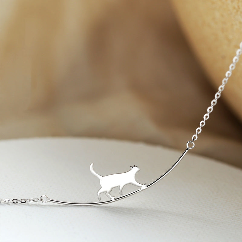 Silver Climbing Cat Necklace