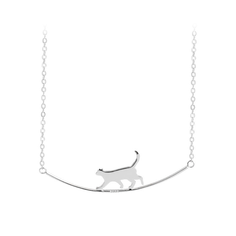 Silver Climbing Cat Necklace