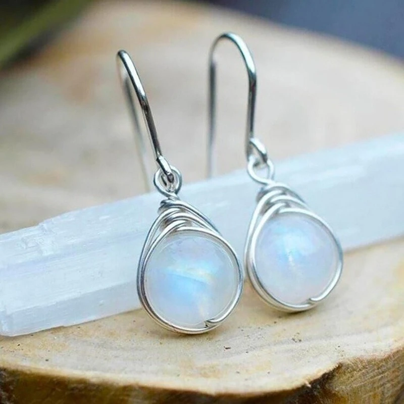 Retro Moonstone Dangle Earrings