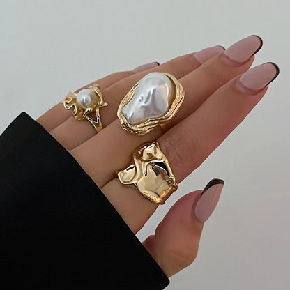 Elegant Onda Pearl Ring Set (3-Pack)