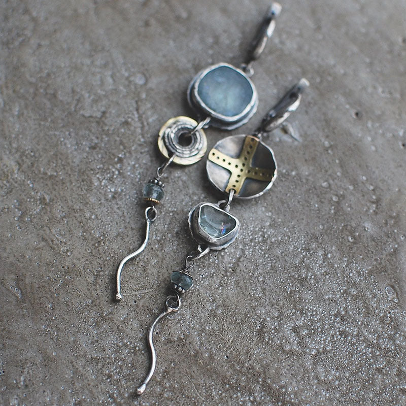 Blue Gemstone Cross Earrings