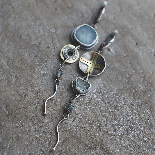 Blue Gemstone Cross Earrings