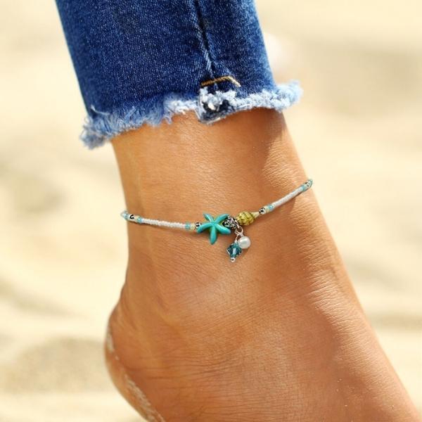 Natural Stone Star and Shell Anklet Bracelet