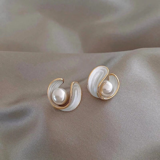 Elegant White Opal Earrings with Pearls in Gold