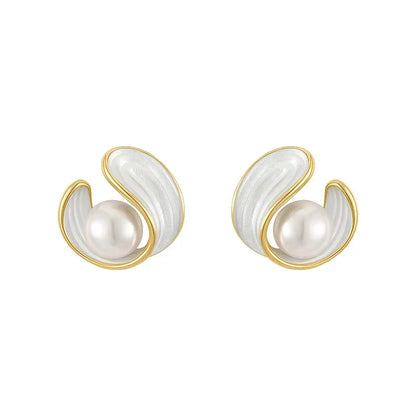 Elegant White Opal Earrings with Pearls in Gold