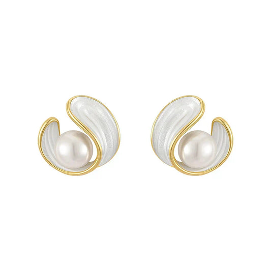 Elegant White Opal Earrings with Pearls in Gold