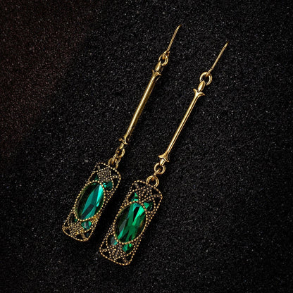 Gold Pendant Earrings with Green Lantern Design