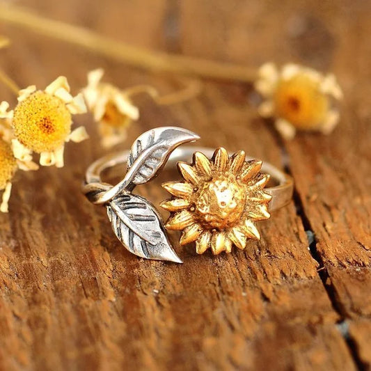 Adjustable Gold Sunflower-Inspired Ring