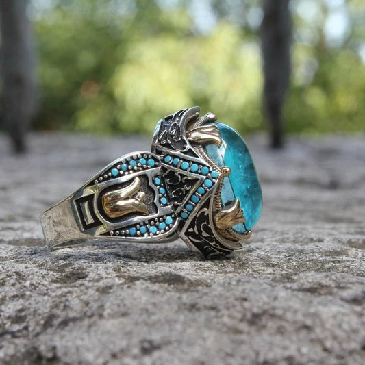 Exquisite Sapphire Carved Ring