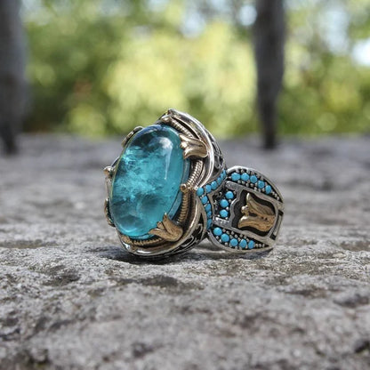 Exquisite Sapphire Carved Ring