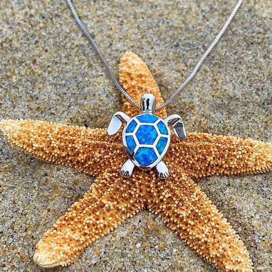 Opal and Silver Sea Turtle Necklace and Earrings Set