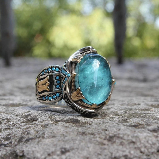 Exquisite Sapphire Carved Ring