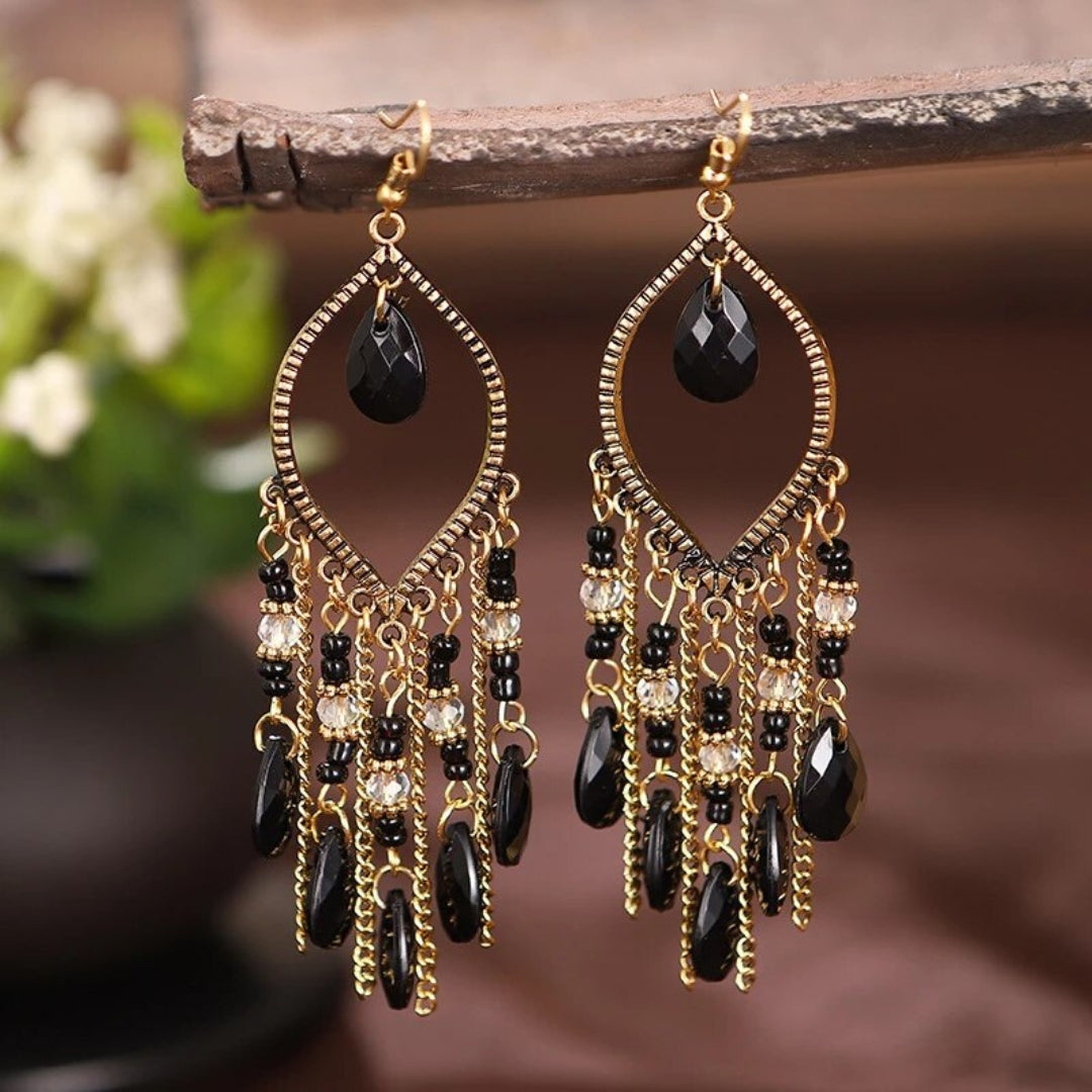Black Zirconia Bohemian Mandala Drop Earrings