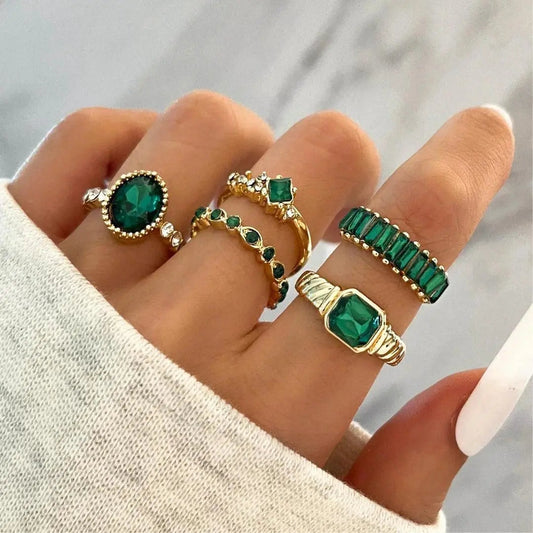 Elegant Gold Rings with Green Zirconia