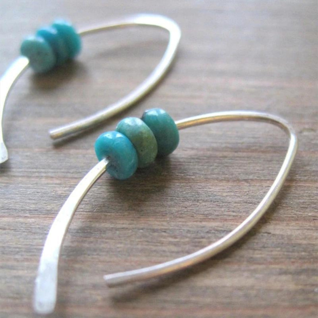 Bohemian Wavy Earrings with Turquoise Stones in Sterling Silver