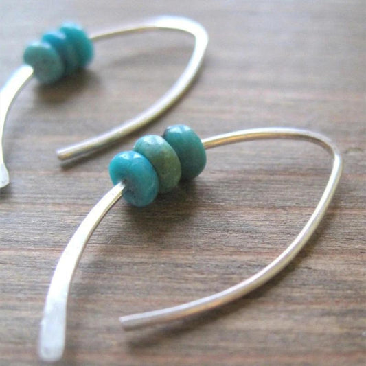 Bohemian Wavy Earrings with Turquoise Stones in Sterling Silver