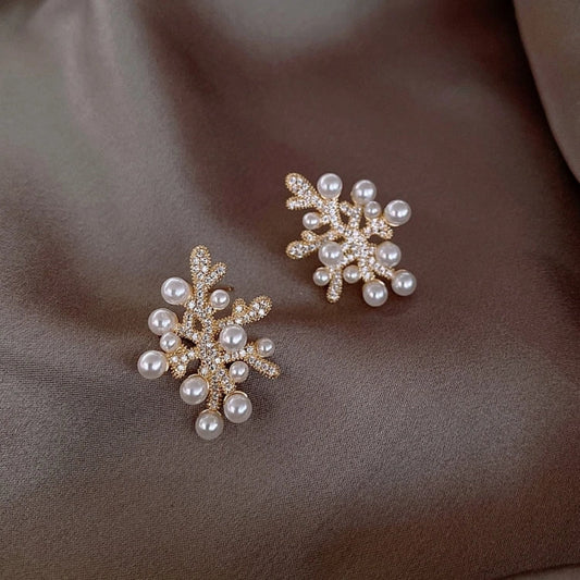 Coral and Pearl Drop Earrings