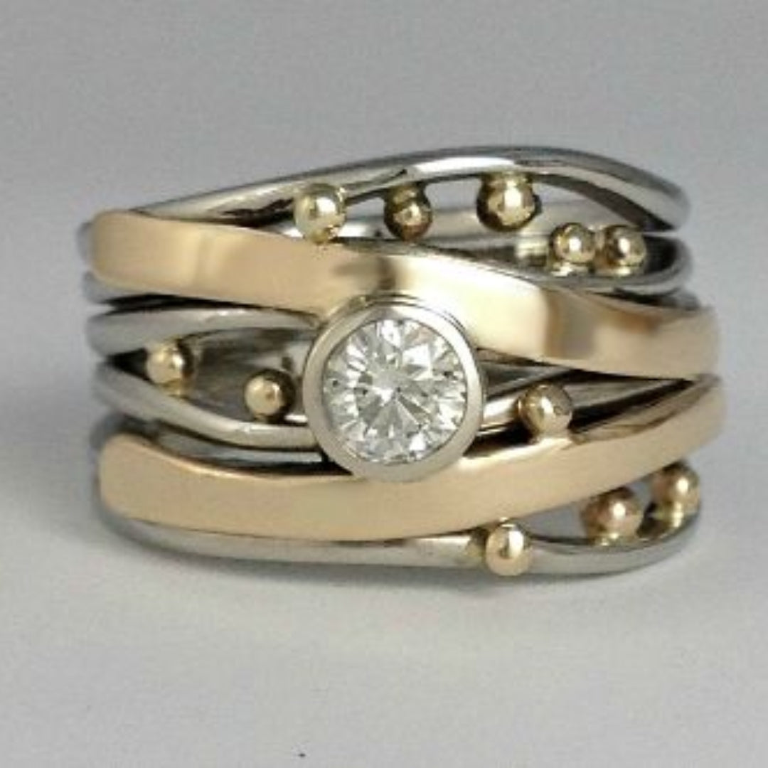 Antique Gold Inlaid Zirconia Ring