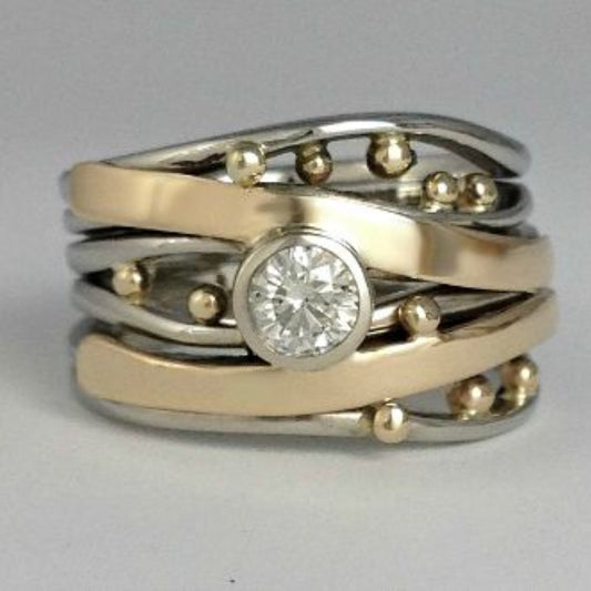 Antique Gold Inlaid Zirconia Ring