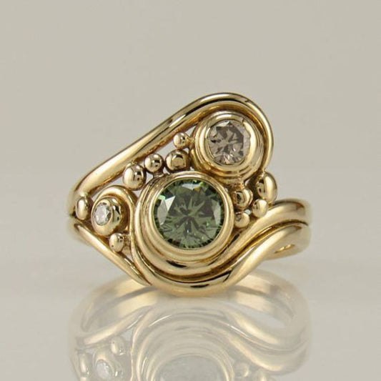 Antique Golden Green Zirconia Ring