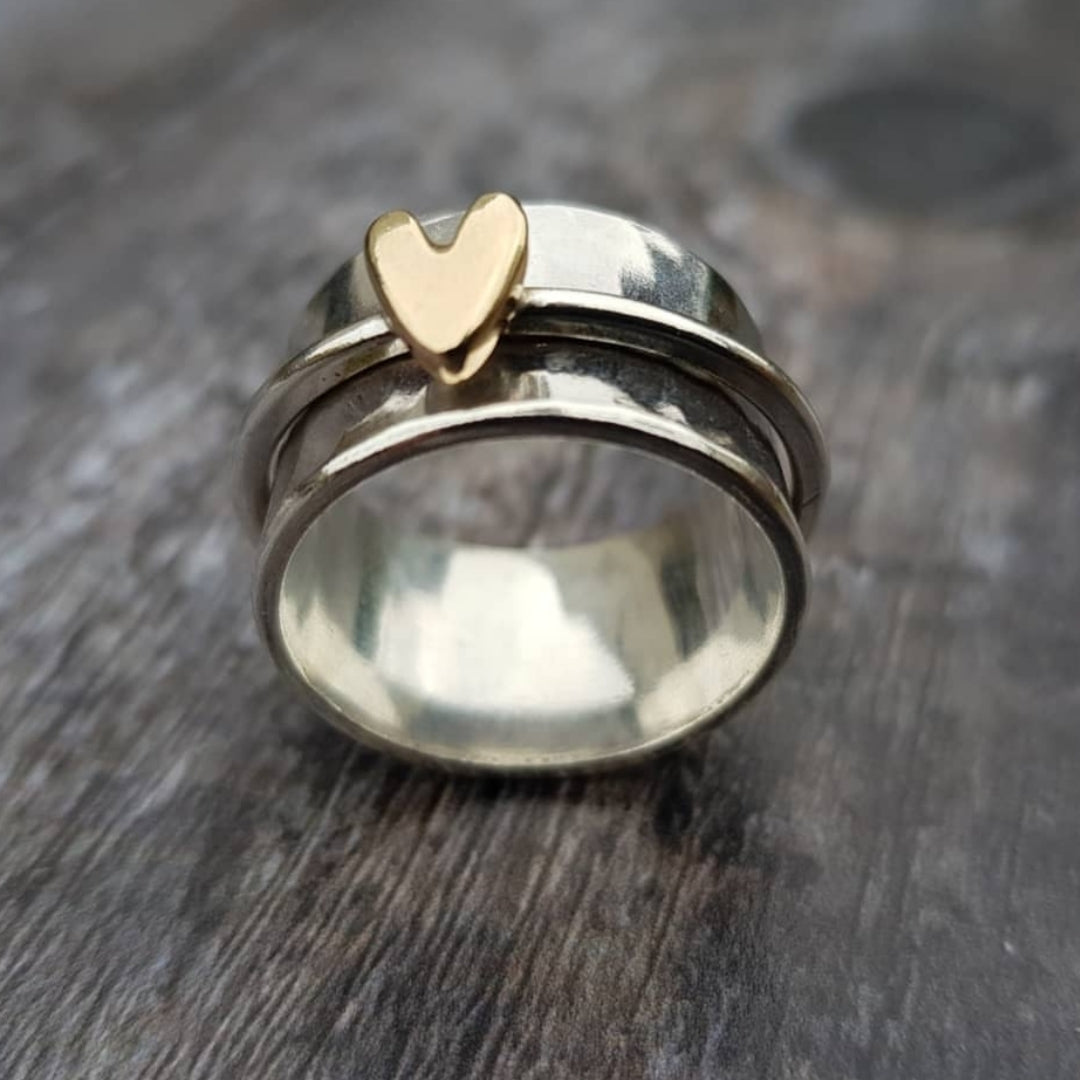 Antique Gold Heart Silver Ring