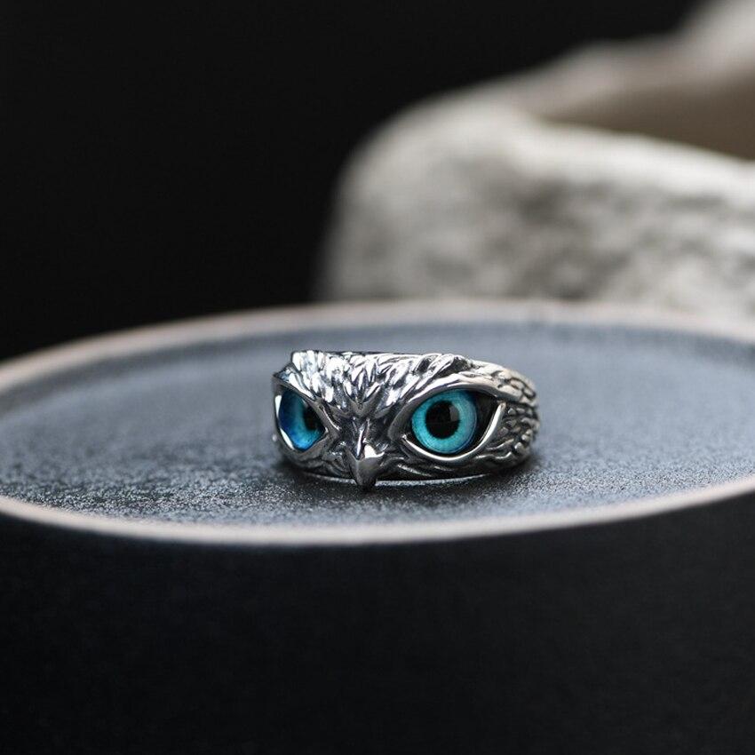 Adjustable Silver Ring with Opal Owl Design for Good Luck