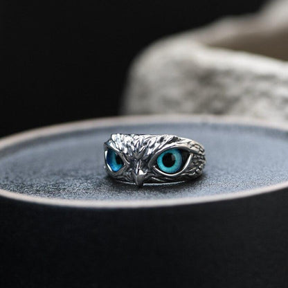Adjustable Silver Ring with Opal Owl Design for Good Luck