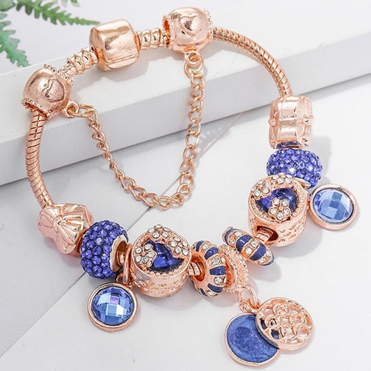 Pink Silver and Blue Crystal Bracelet