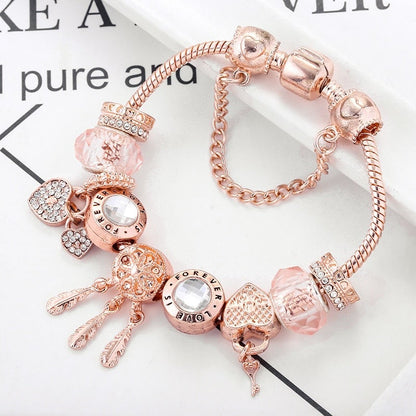 Sterling Silver Dreamcatcher Bracelet with Charms - Rose Design