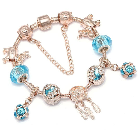 Rose Silver Bracelet with Blue Zirconia Stones