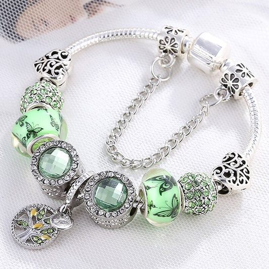 Sterling Silver Bracelet with Green Crystal