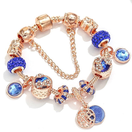 Pink Silver and Blue Crystal Bracelet