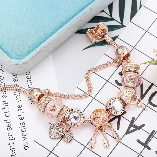 Sterling Silver Dreamcatcher Bracelet with Charms - Rose Design