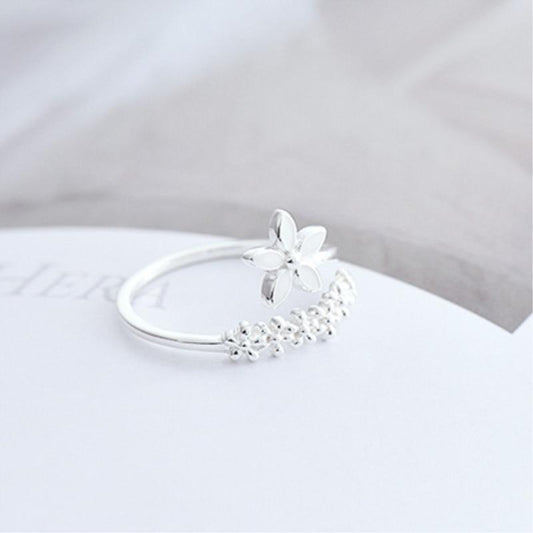 Adjustable Sterling Silver and Hand-Painted Enamel Wildflower Ring