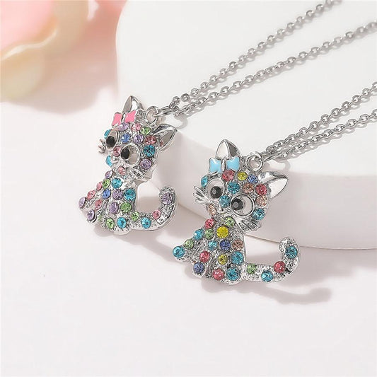Sterling Silver Kitten and Colored Zirconia Necklace