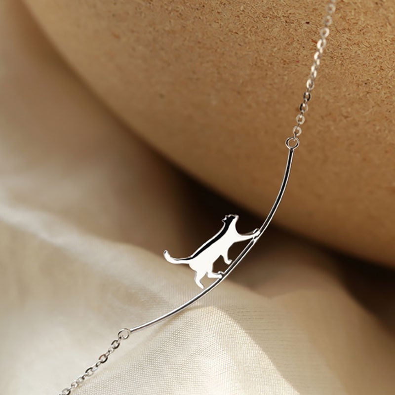 Silver Climbing Cat Necklace