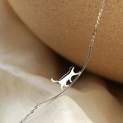 Silver Climbing Cat Necklace