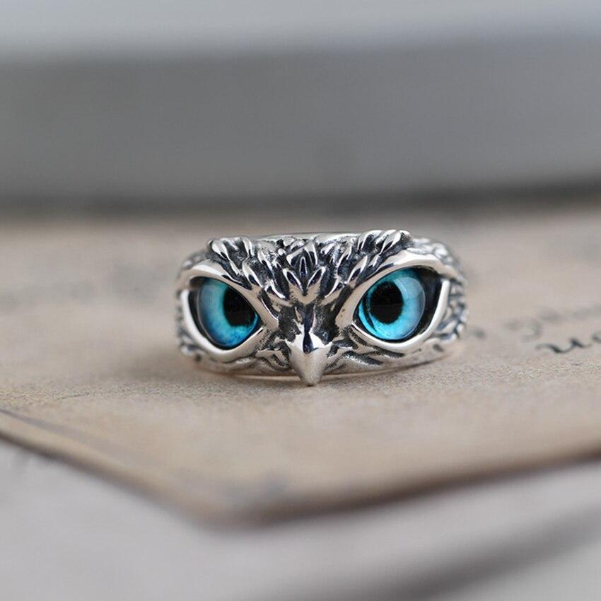 Adjustable Silver Ring with Opal Owl Design for Good Luck