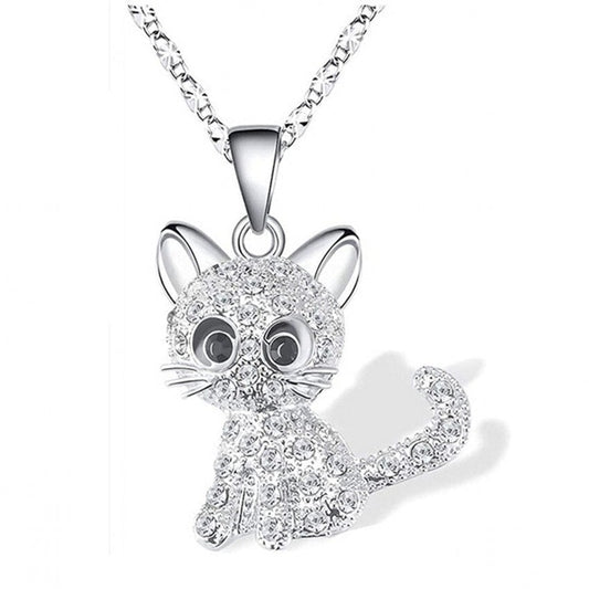 Sterling Silver Kitten and Colored Zirconia Necklace