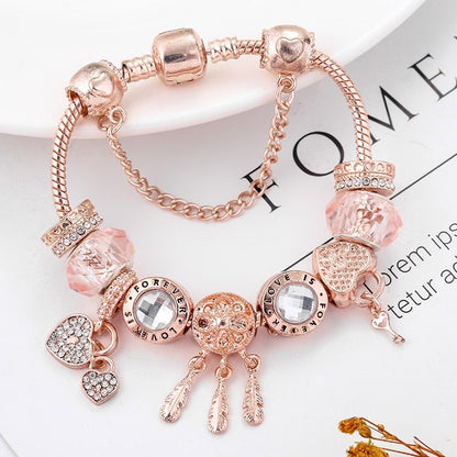 Sterling Silver Dreamcatcher Bracelet with Charms - Rose Design