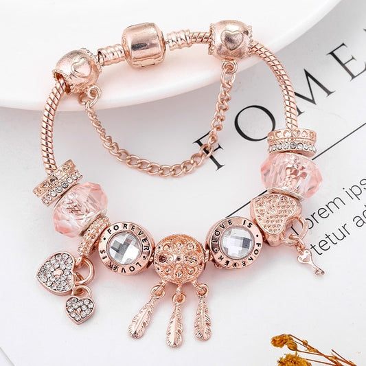 Sterling Silver Dreamcatcher Bracelet with Charms - Rose Design