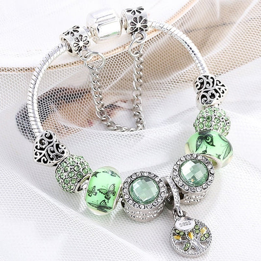 Sterling Silver Bracelet with Green Crystal