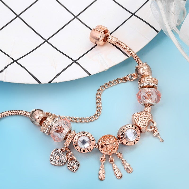 Sterling Silver Dreamcatcher Bracelet with Charms - Rose Design