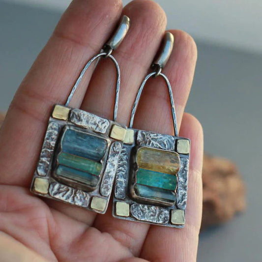 Turquoise and Emerald Crystal Earrings